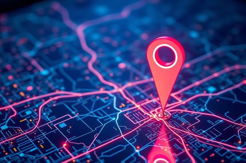 Pin de mapa de neón holográfico brillante dirigido a consultas de búsqueda locales altamente rentables