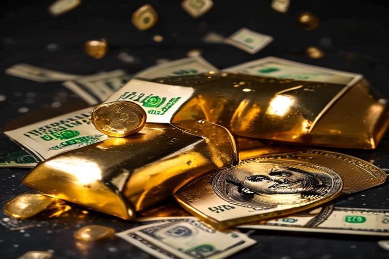 Gold and silver bullion bars alongside US dollar reflecting safe haven demand and inflation hedge dynamics in global markets