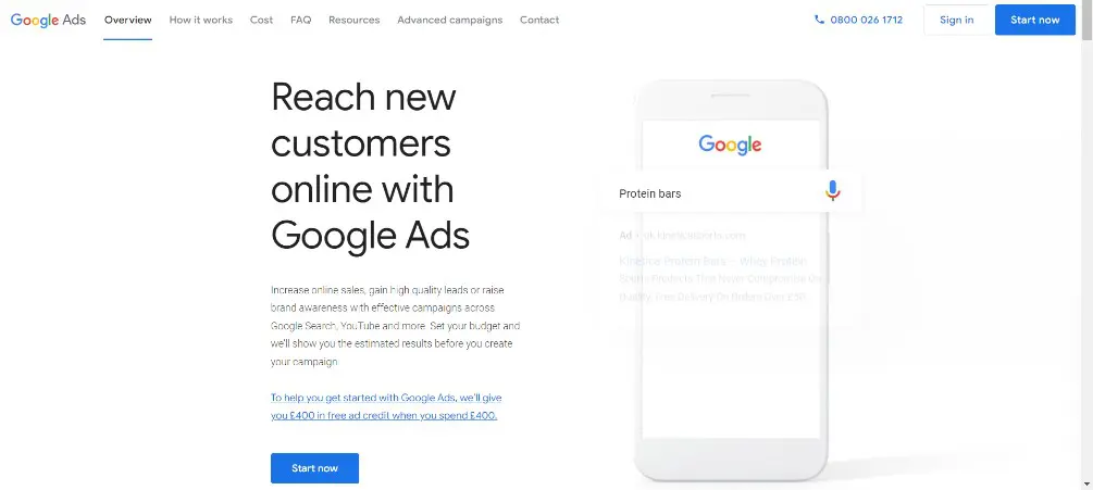 Page d'accueil de Google Ads