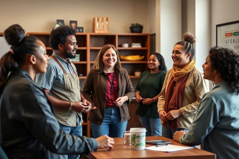 不同的一线工人在工作场所休息室进行协作，展示了大使模型