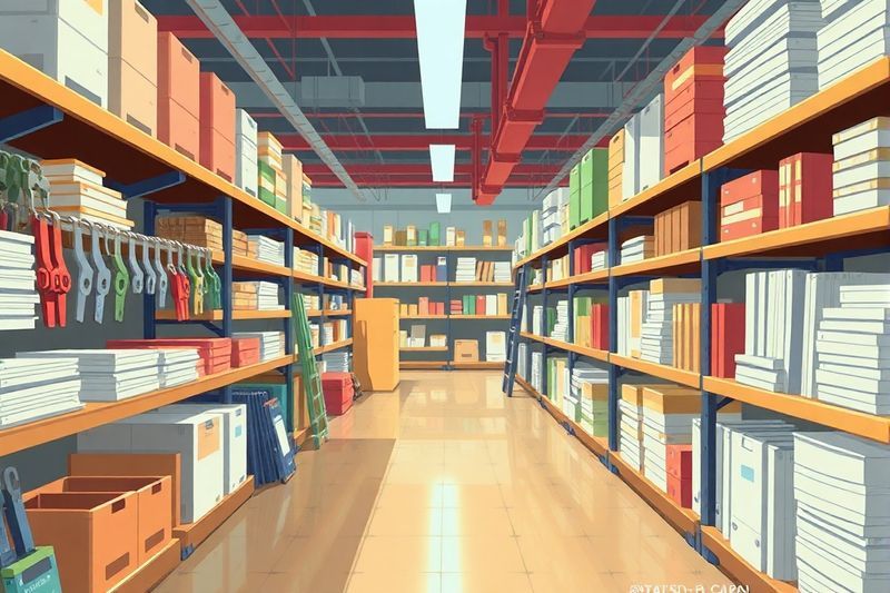 一家概念五金店，一个过道是机器人工具，另一个过道是全息书籍