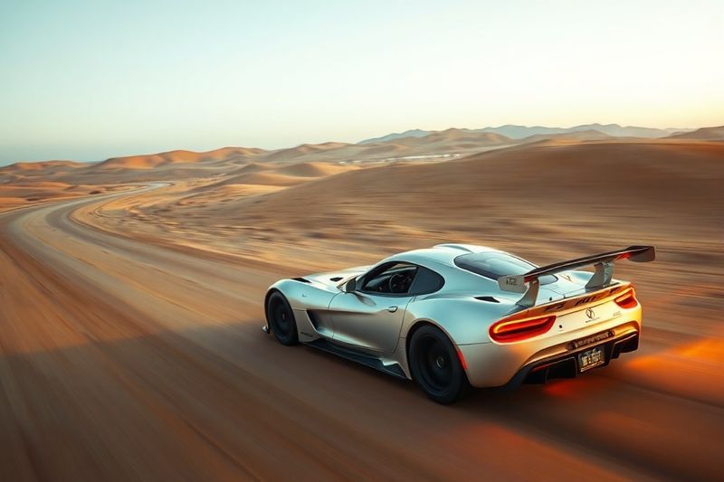 沙漠中的高速赛车具有一致的运动模糊和纹理连贯性