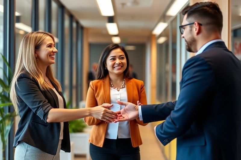 Gerente de recursos humanos dando la bienvenida a un nuevo empleado durante el proceso de incorporación