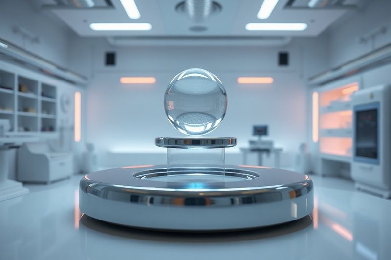 ハイテクの白い実験室で磁石上に浮遊する超伝導体サンプル