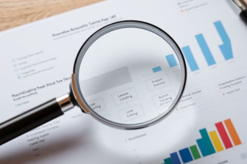 Lupa sobre organigrama que destaca un análisis de brechas