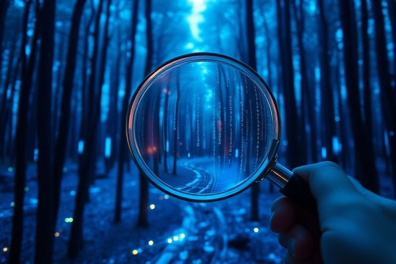 エージェント検索アービトラージを表すデジタル データ マトリックスをスキャンする虫眼鏡