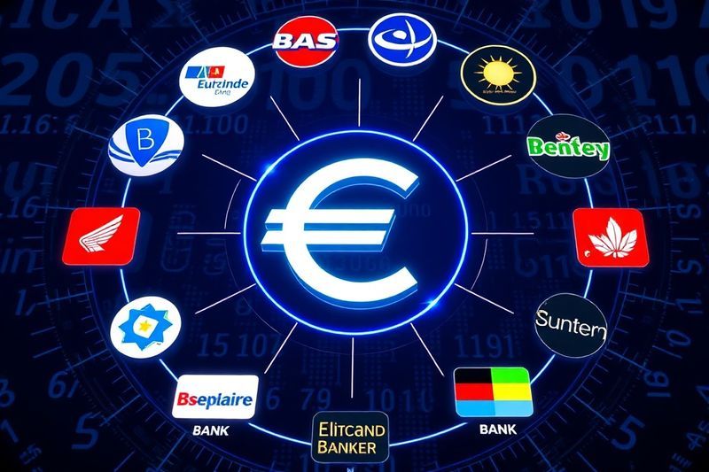 围绕数字 Euro Qivalis 代币的 BBVA、UniCredit 和 ING 徽标