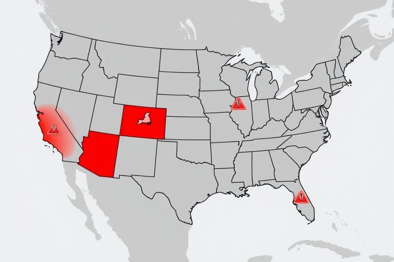 Mapa de EE. UU. que destaca la exclusión regulatoria de Nueva York y Luisiana para Schwab Crypto