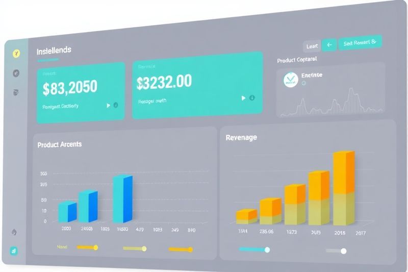 Panel de control digital que muestra la integración del centro comercial con activos de productos 3D y el crecimiento de los ingresos.