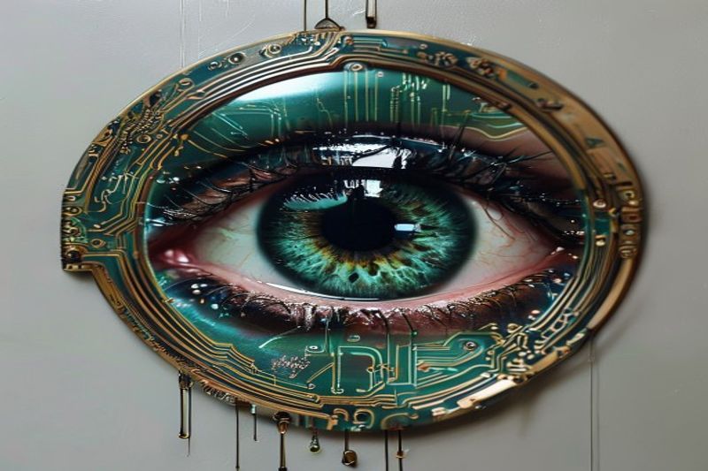 AI回路を涙で人間の目に映す超現実的な鏡