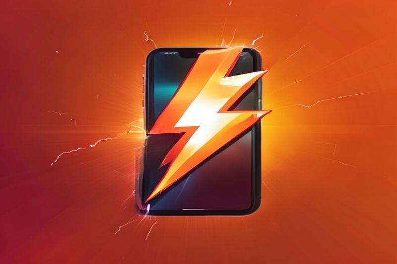 A glowing lightning bolt on a sleek smartphone screen representing mobile speed optimization