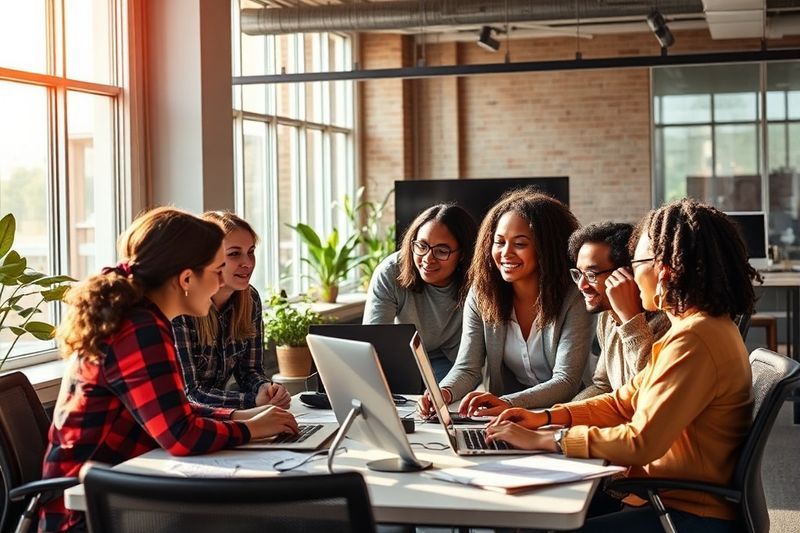 Modern diverse team collaborating in a high-tech office environment 2026