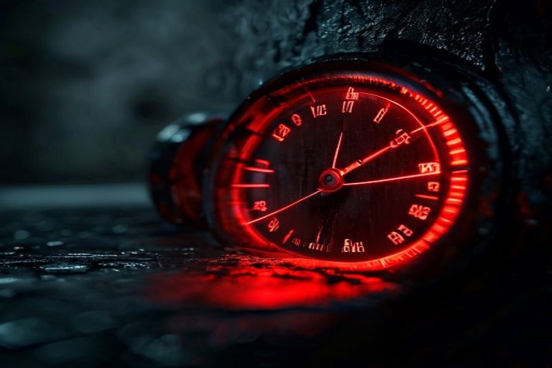 Oil price inflation danger gauge with red needle approaching 100 percent threshold warning for global markets