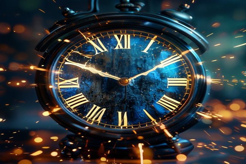 A digital clock with glowing renewal sparks representing the process of refreshing evergreen content