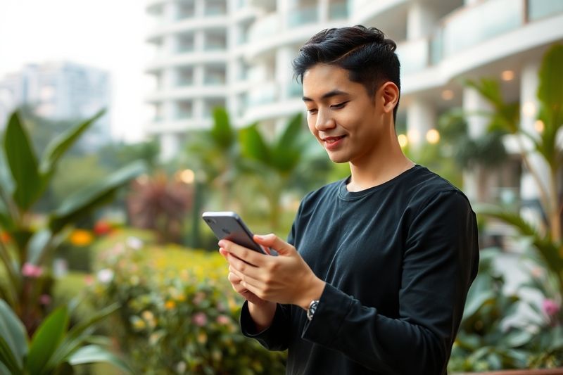 Empleado de Hilton usando una aplicación de apoyo a la salud mental en un ambiente relajante