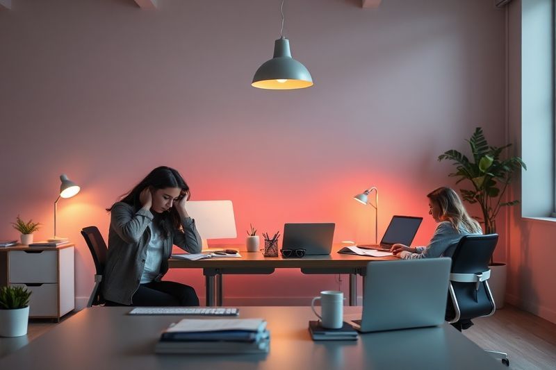 Stressed employees in a lean office environment experiencing scarcity and burnout