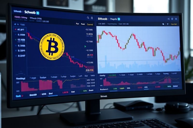 Terminal comercial profesional que muestra la interfaz spot de Bitcoin y Ethereum de Schwab