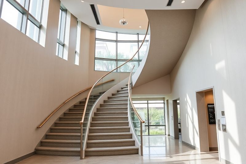 现代办公室中的蜿蜒楼梯代表2026年的职业发展和任期