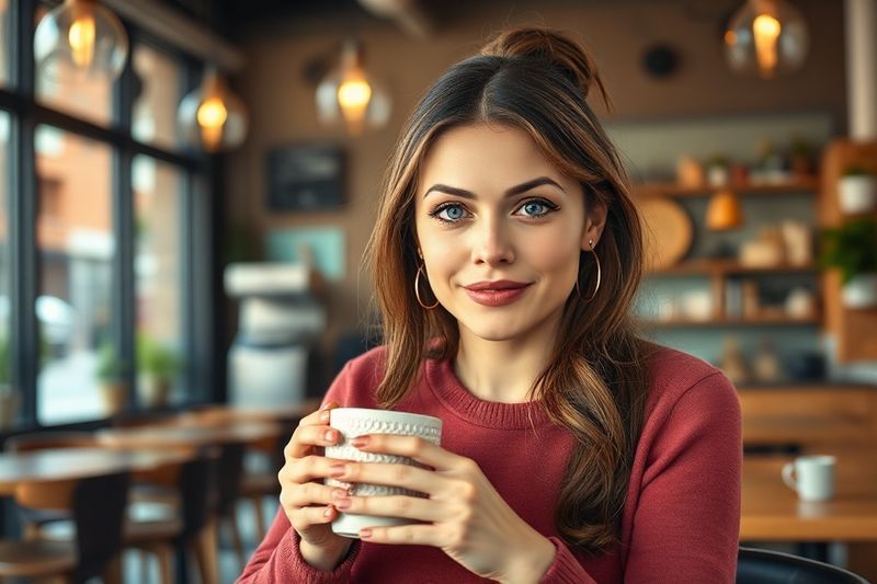 真实的 AI 生成的女性喝咖啡的图像，具有专业的背景模糊