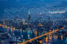 6G电信塔城市天际线实景照片