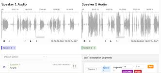 múltiples oradores etiquetados en la interfaz de texto codificado por colores de transcripción